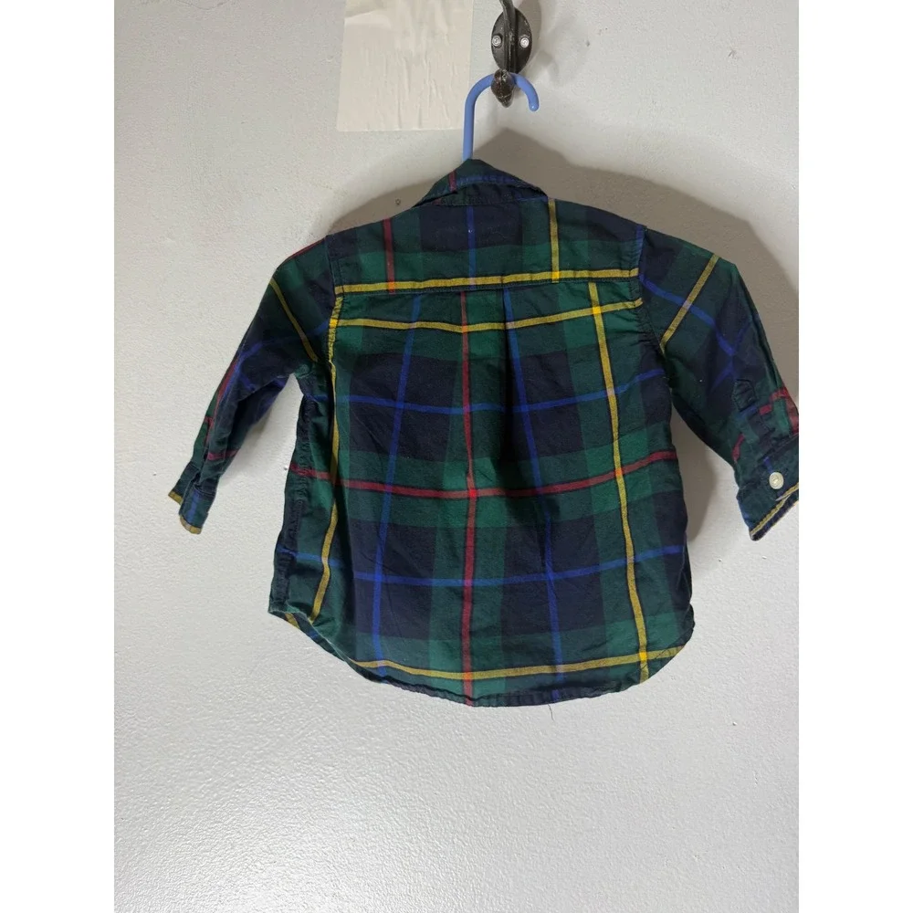 Ralph Lauren Baby Boys Green Plaid Natural Stretch Button Down Shirt 6M